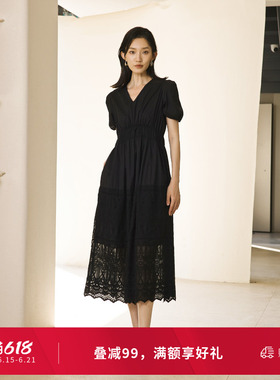婉甸夏季黑色短袖连衣裙1242N10RS2
