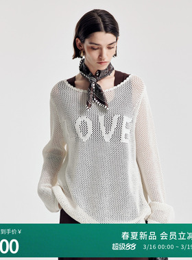 婉甸2026春季新品米白镂空毛织套头衫直筒长袖网眼衫1251W09DJ3