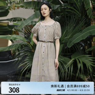 米咖格纹短袖 连衣裙1242N25RS2YX 新品 婉甸2025夏季