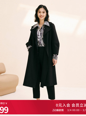 婉甸2025年秋冬新品黑色长款风衣1243B01DY4YX