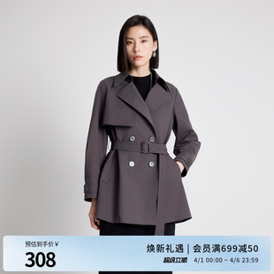 婉甸2025年秋新品 通勤风衣女外套1243B04DM4 岩石灰带腰带中长款