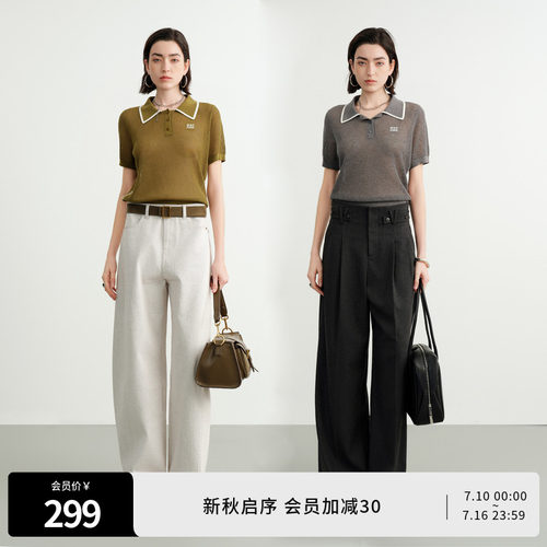 牧草绿镂空POLO领套头衫