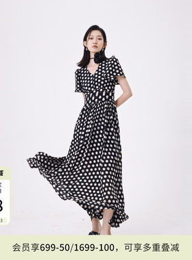 婉甸夏季黑白大波点短袖连衣裙1242N30RS3