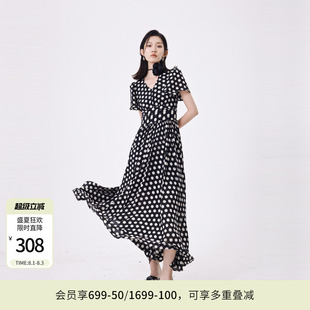 婉甸夏季黑白大波点短袖连衣裙1242N30RS3