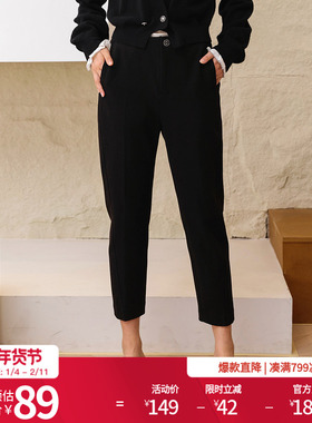 婉甸冬黑色拉绒长裤铅笔裤磨毛显瘦1234P20DS4