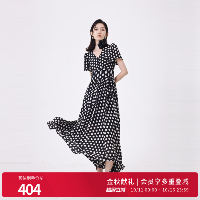 黑白大波点短袖连衣裙