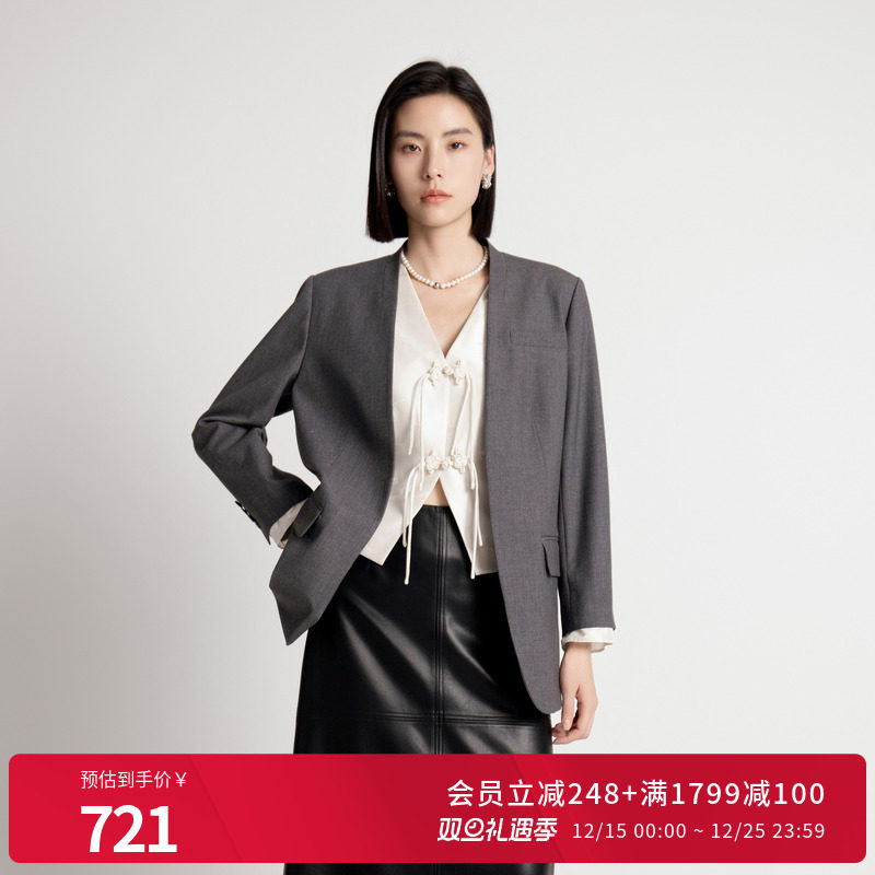 婉甸2025年秋季新品岩石灰两件套西装1243Q01GL2