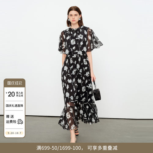 黑白色假两件连衣裙