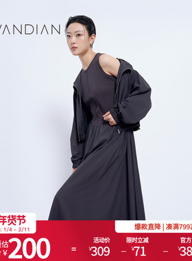 婉甸铅笔灰简约赫本风拼接大摆伞裙基础款无袖连衣裙1233N01DS1