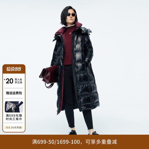 婉甸冬季黑色长款连帽女保暖高充绒羽绒服1244D41SX5