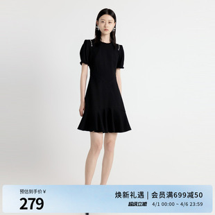 耀石黑短袖 连喇叭花灰色A字连衣裙1243N03DY2 新品 婉甸2025年秋季