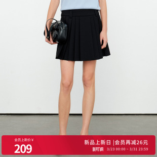 型中腰半身裙1252K02ST1 黑色压褶短裙百褶裙修身 婉甸2026夏季 新品