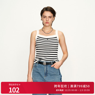 婉甸2025黑白条纹毛织背心运动风针织衫 1241W29SJ2