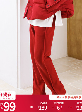 婉甸秋季富贵红加绒卫裤冬季新品宽松长裤1234P26XS6