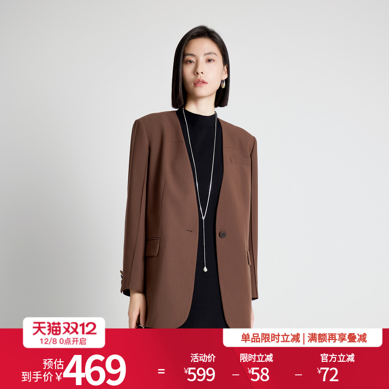 婉甸2025年秋季新品坚果棕中长款西装1243Q03MD3