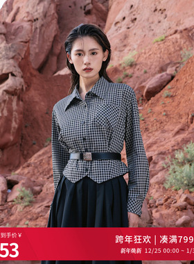 婉甸2025黑白格纹单外套通勤风衬衫款短款1241O16SX4