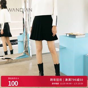 婉甸秋季 1233K06RS2 日常上班黑色短裙百褶裙下装