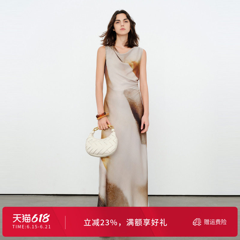 婉甸2026夏季新品日暮黄晕荡领晕染优雅女士无袖连衣裙1252N08SX2