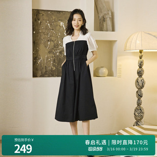 婉甸2025夏季新品黑白色短袖连衣裙1242N03RS1