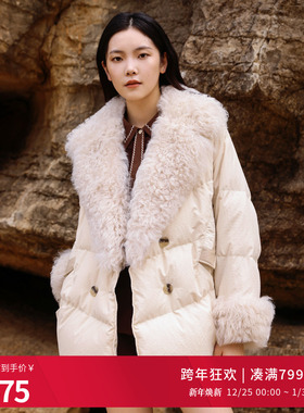 【19点直播秒杀开价】婉甸燕麦色中长款羽绒服冬季O型拼接外套