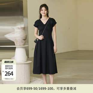 婉甸夏季黑色短袖连衣裙1242N07RS2
