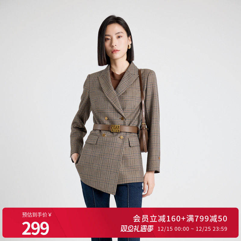 2025年春季新品复古棕咖格纹西装