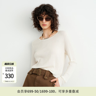 婉甸2026秋季新品玉石白毛织套头衫长袖休闲风毛针织衫1253W23SX2