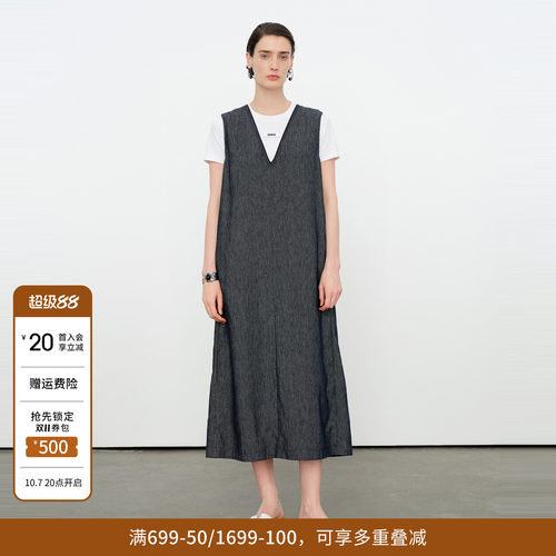 牛仔蓝亚麻连衣裙