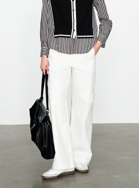 【超能小太阳】婉甸2025白色丹宁阔腿裤百搭风牛仔裤1241X05RX3
