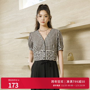 1242S03RS2 衬衫 婉甸2025夏新品 黑白格纹短袖
