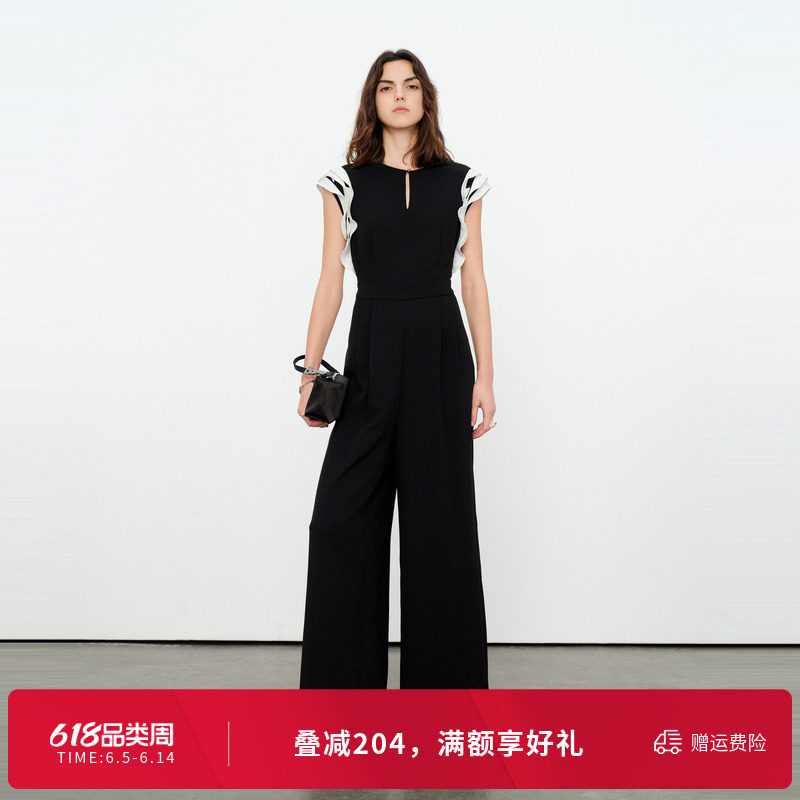 婉甸2026夏季新品拼接连身高腰荷叶边阔腿裤连体衣长裤1252J01JD3