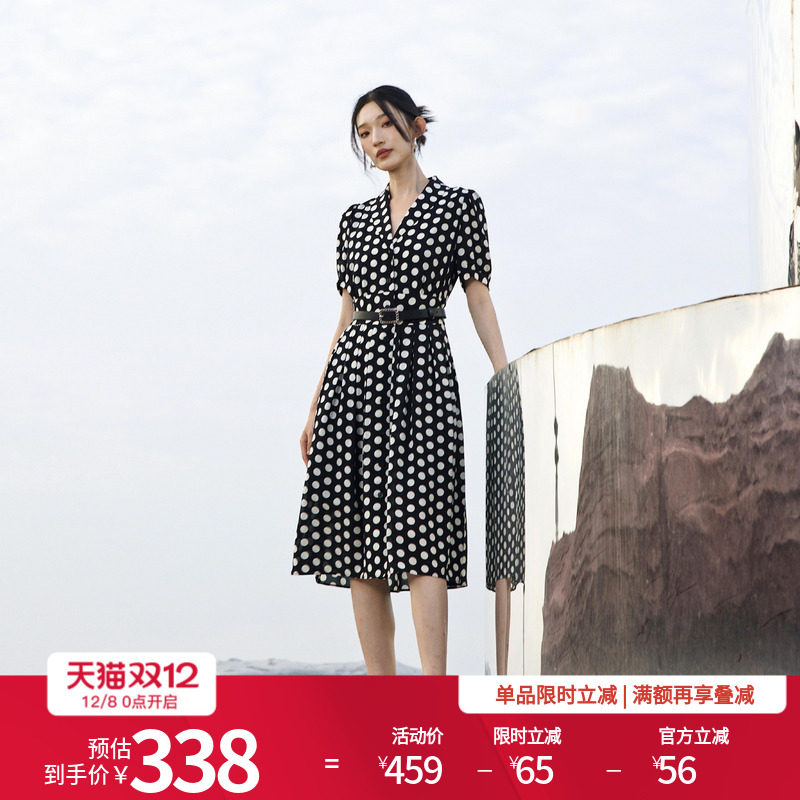 婉甸2025夏季新品黑白大波点短袖连衣裙1242N84RS3