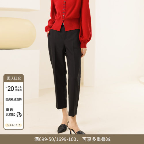 婉甸黑色长裤侧开衩显高休闲裤