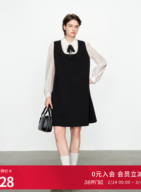 婉甸2025黑色拼接长袖连衣裙通勤风1241N07SJ2