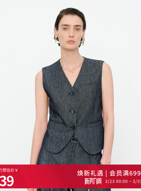 婉甸2026夏季新品牛仔蓝亚麻女短马夹城市通勤轻奢风1252V01DX1