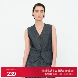 婉甸2026夏季 牛仔蓝亚麻女短马夹城市通勤轻奢风1252V01DX1 新品