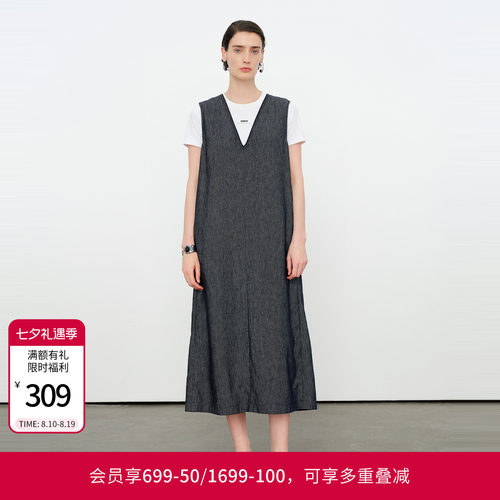 牛仔蓝亚麻连衣裙