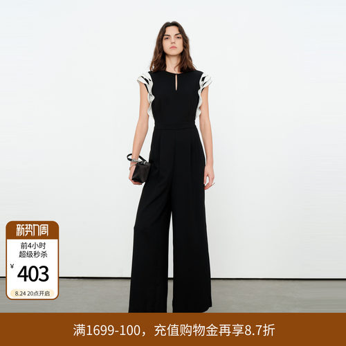 婉甸2026夏季新品拼接连身高腰荷叶边阔腿裤连体衣长裤1252J01JD3