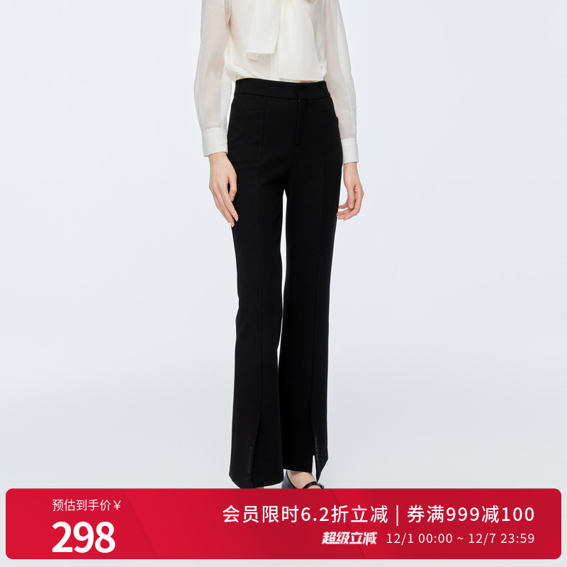 黑色显瘦喇叭裤女士高腰微喇长裤