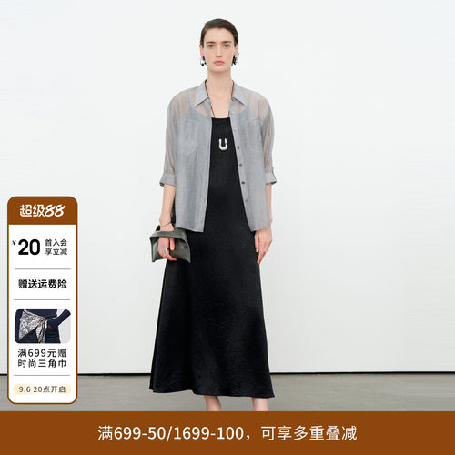 黑色醋酸吊带连衣裙