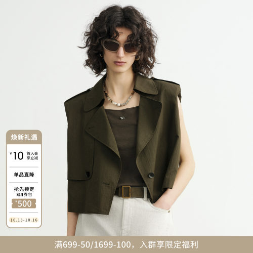婉甸2026秋季橄榄绿单马夹外穿宽松短款西装领女装1253V01DS1