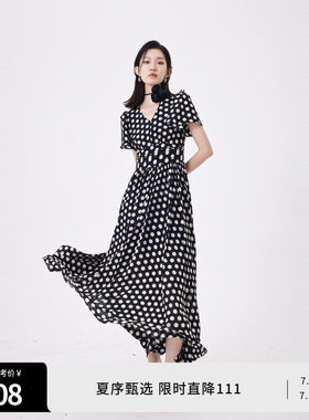 婉甸夏季黑白大波点短袖连衣裙1242N30RS3