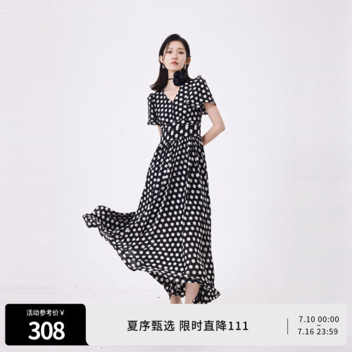 黑白大波点短袖连衣裙