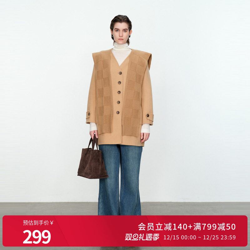 婉甸拉菲驼中长款双面呢外套