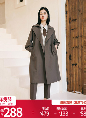 婉甸秋季新品日常上班橡子棕长款风衣上装1233B01RS5