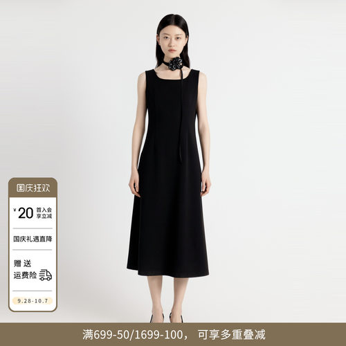 耀石黑无袖连衣裙