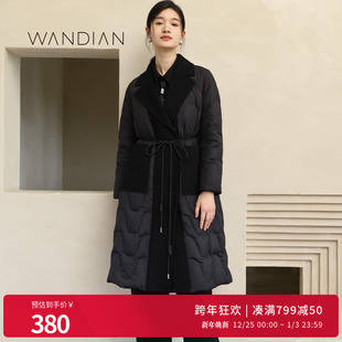 女系腰带双面呢羽绒服1234D21RX3 绗缝中长款 婉甸冬季 黑色长款