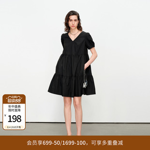 婉甸夏季黑色/克莱茵蓝短袖连衣裙1242N61SX2