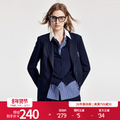 新品 蓝白格纹拼接领衬衫 H型长袖 婉甸2026春季 格子衫 女1251S12SX2