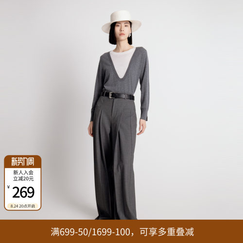岩石灰阔腿裤